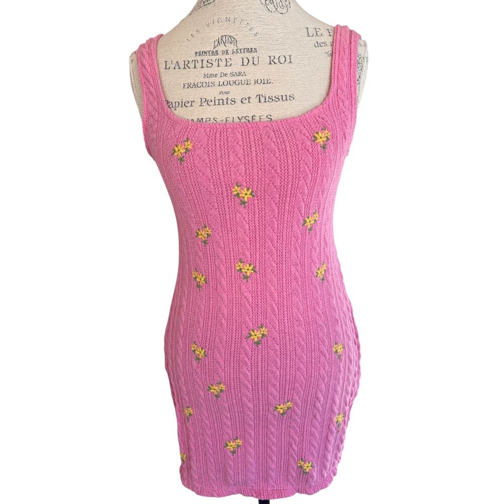 Zara Pink Knit Mini Dress Floral Embroidery Sleeveless Size Small